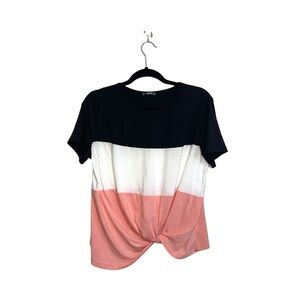 SHEIN Black White & Pink Colorblock Knot Hem Short Sleeve Tee Medium Women’s